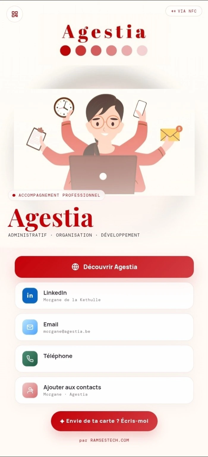 Exemple de carte digitale NFC pour Agencia, gestion administrative de projets événementiels
